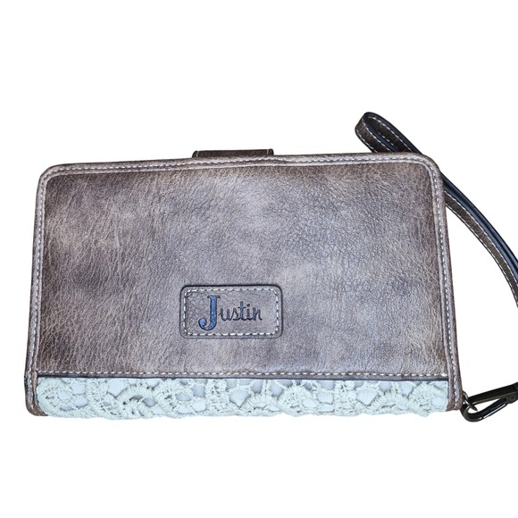 Justin Womens Brown Lace Wristlet Wallet Clutch Organizer - Picture 2 of 3